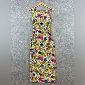 Maggie London‎ Vibrant Floral 100% Silk Maxi Dress with Tie Back Size 4